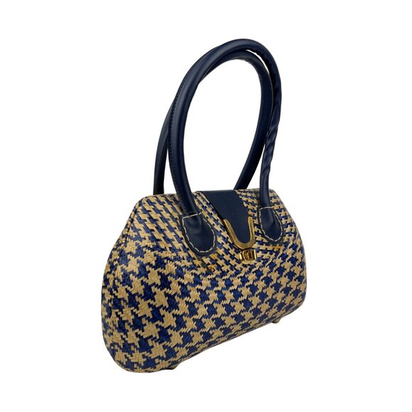 Vintage Woven Straw Houndstooth Handbag - Picture 2 of 4